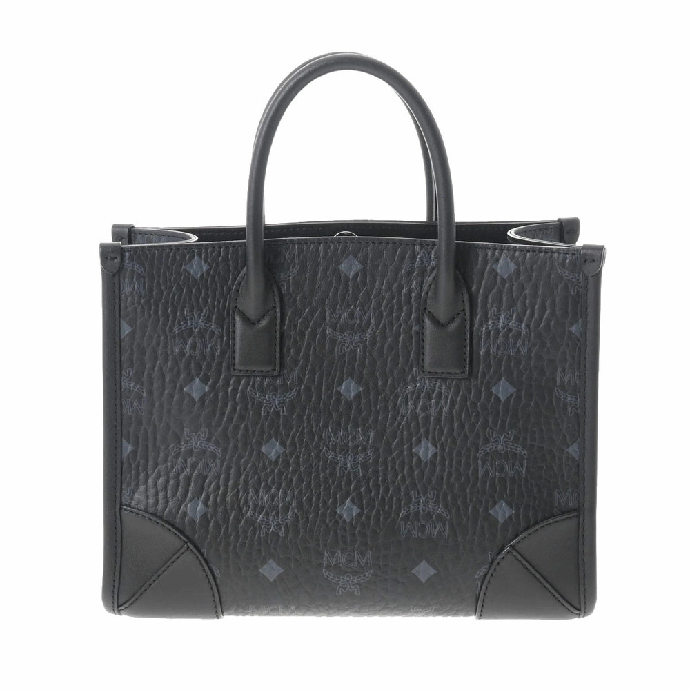MCM Visetos Tote Bag Black Leather